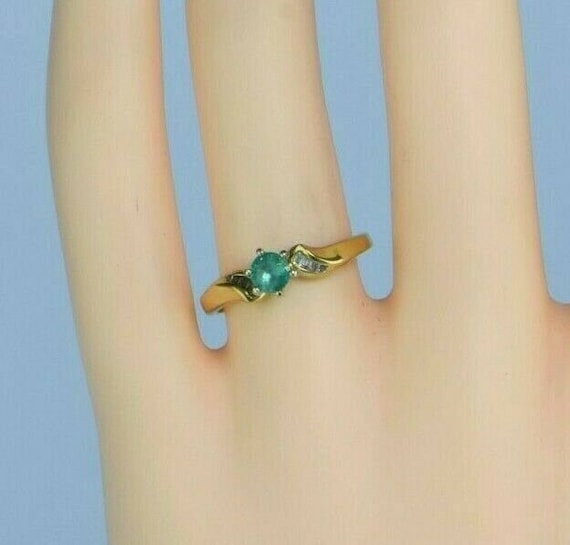 18K Yellow Gold Emerald and Diamond Ring Size 7.2… - image 2