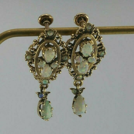 Vintage 14K Yellow Gold Opal Screw Back Earrings,… - image 1