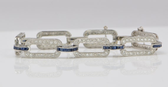 Platinum Edwardian Deco Diamond and Sapphire Brac… - image 4