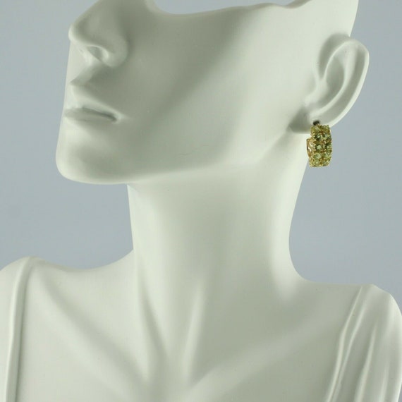 14K Yellow Gold Double Row Peridot Hoop Earrings … - image 5