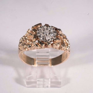 14K Yellow Gold Diamond Cluster Nugget Ring, size 11.5