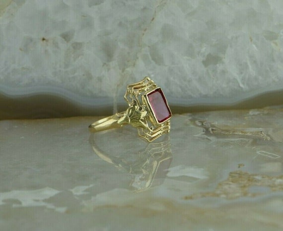 10K Yellow Gold Ruby Spinel Ring with Green Gold … - image 3
