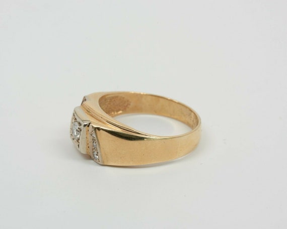 14K Yellow Gold Men's Diamond Ring Set in White G… - image 2