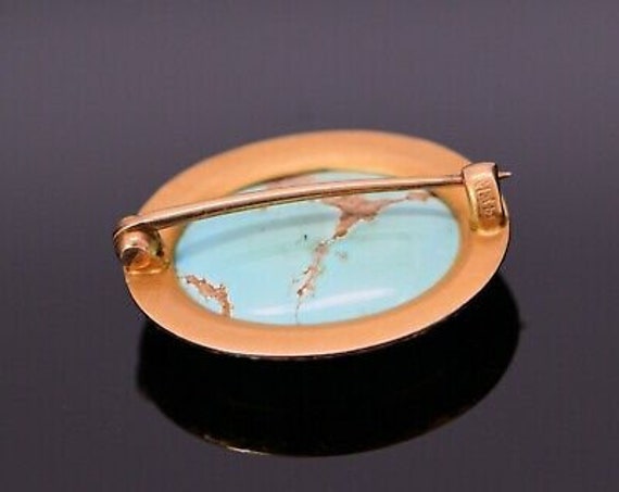 14K Yellow Gold Turquoise brown Natural Matrix Br… - image 3