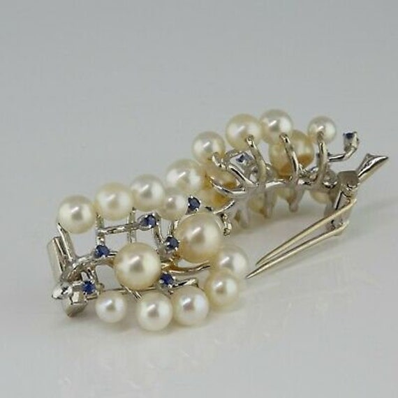 Antique 14K White Gold Pearl and Sapphire Art Dec… - image 3