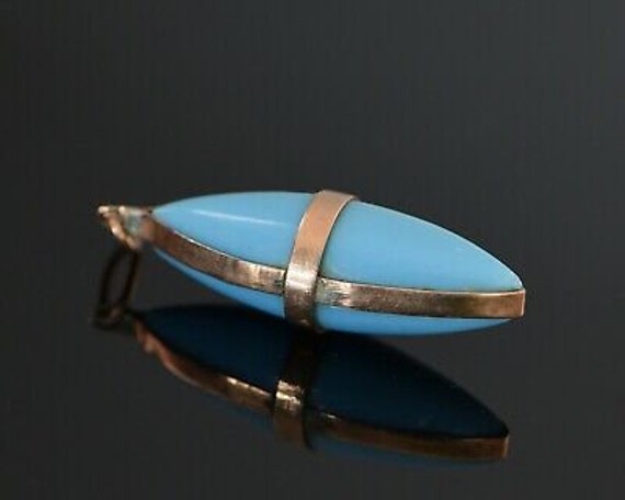 9K Edwardian Rose Gold Blue Glass Pendant - image 5