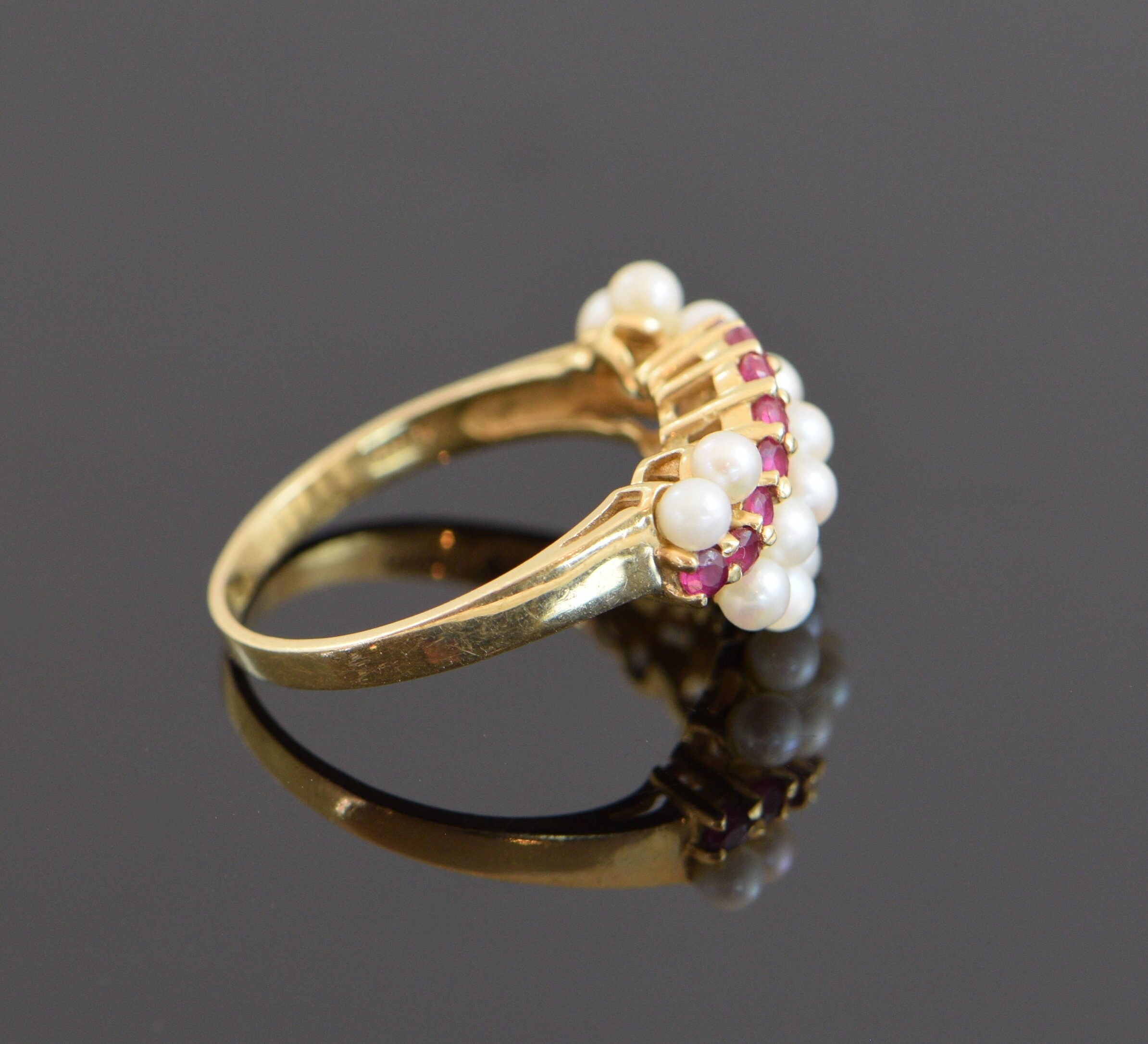 14K Yellow Gold Pearl and Ruby Ring Circa 1960 Size 8 | Etsy