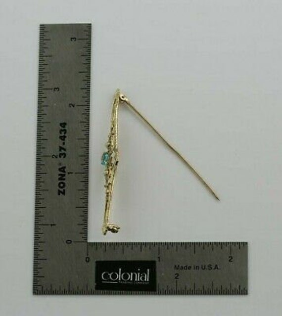 Vintage 10K Yellow Gold Bar Pin Faux Pearl and Aq… - image 7