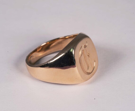 14K Yellow Gold Cufflink and Signet Ring Set w/ "… - image 4