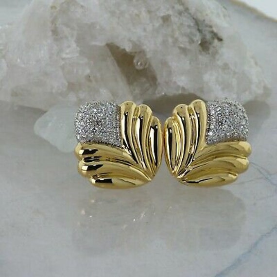 Superb 18K Yellow Gold Pave Diamond Earrings Flora