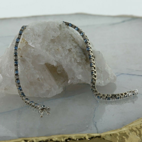10K White Gold Blue Topaz and Diamond Bracelet 8 … - image 4