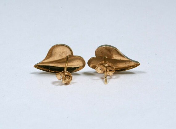 14K Yellow Gold Heart Earrings with White Gold Ac… - image 3