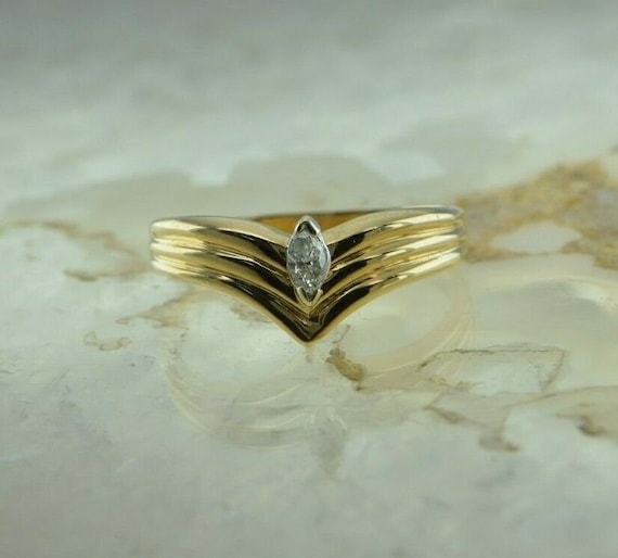 14K Yellow Gold Diamond Marquis Wave Ring Size 9 … - image 1