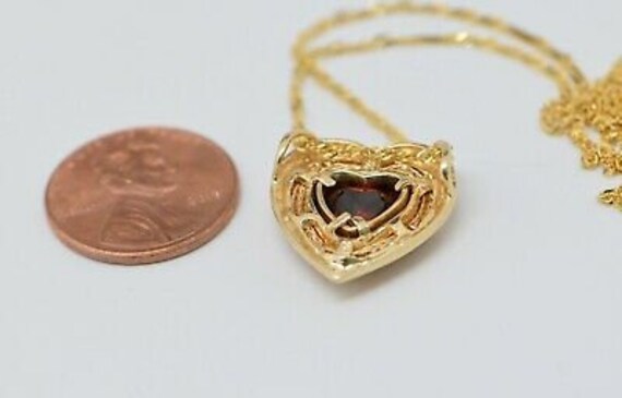 14K Yellow Gold Heart Shaped Garnet Pendant on 20… - image 7