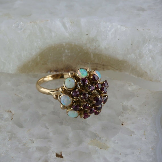 Vintage 14K Yellow Gold Ruby and Crystal Opal Coc… - image 1