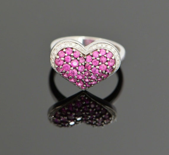 14K White Gold Pink Tourmaline and Diamond Heart … - image 2