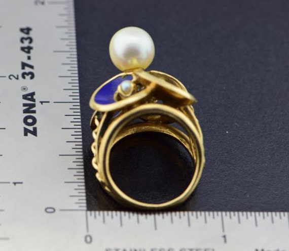 14K Yellow Gold  Pearl and Enamel Ring, Size 5.5 - image 9