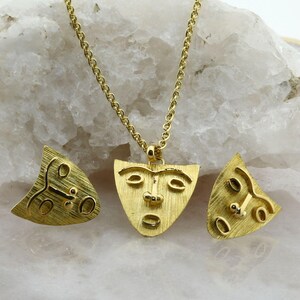 Modernist 18K Yellow Gold Earring and Necklace Set Circa 1970