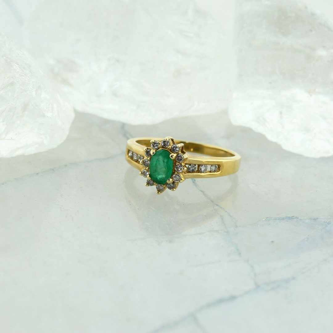 Kay Lab-Created Emerald Ring 1/10 ct tw Diamonds 10K Yellow Gold | Hamilton  Place