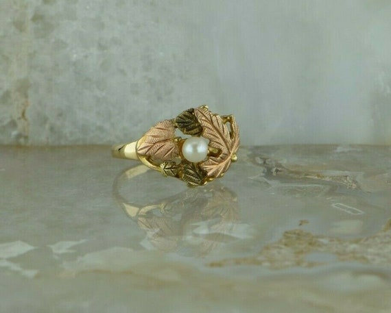 10K Black Hills Gold Pink and Gold Leaves Ring Size 6.25