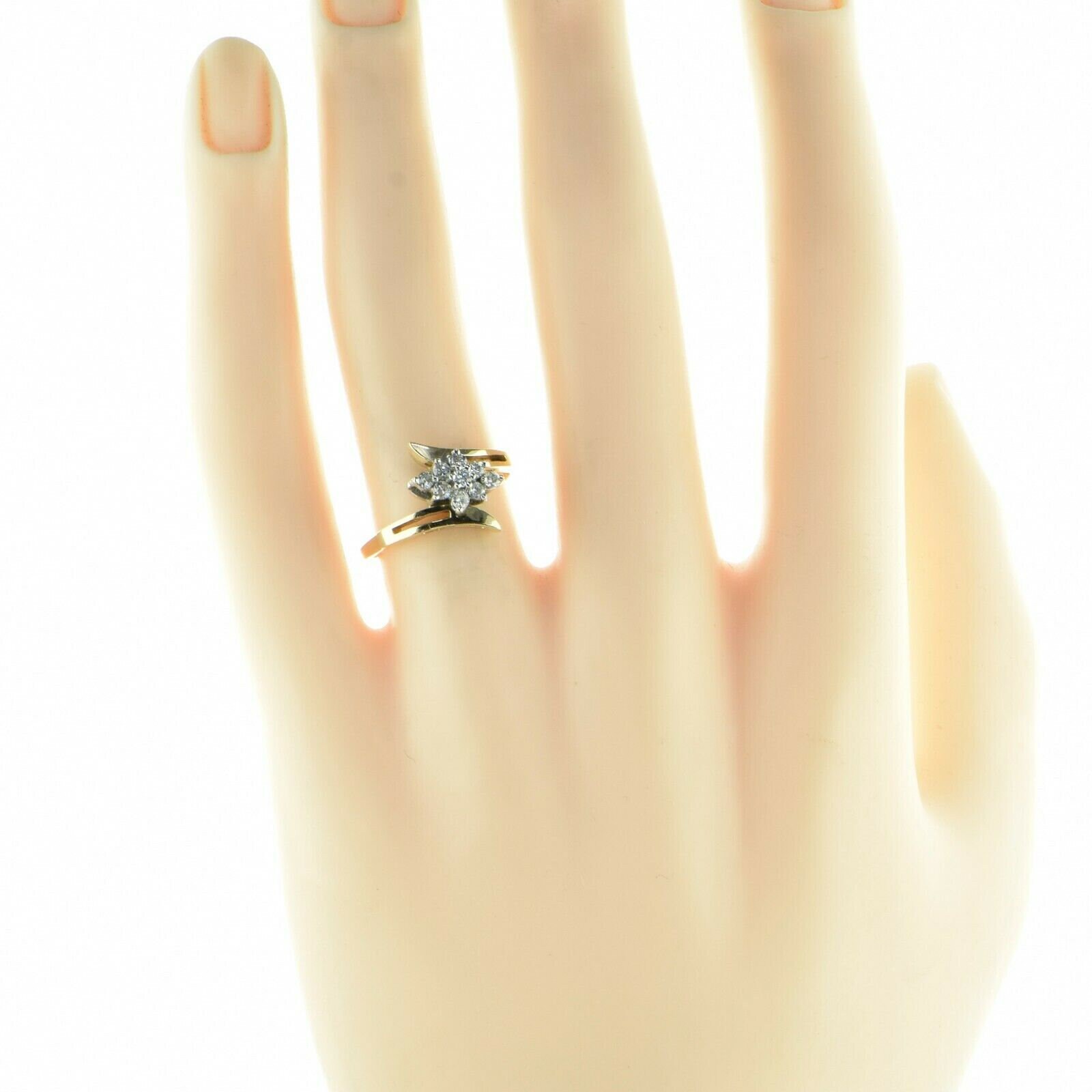 Bague Cocktail Or Jaune 14 Carats Avec Nacre Et Zircone Cubique – Taille 7, Occasion, Style Dôme