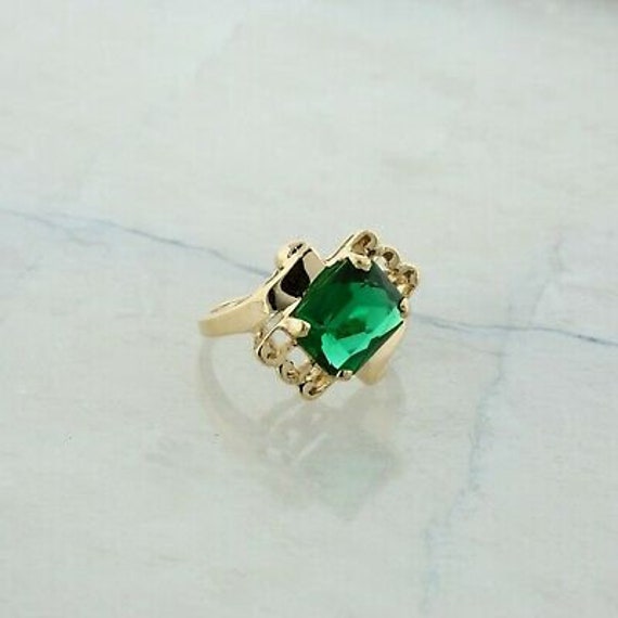 10K Yellow Gold Green Spinel Ring Modernist Bypas… - image 1