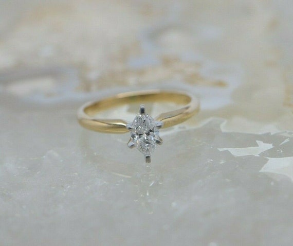 14K YG 1/2ct + Diamond Marquise Solitaire Ring Si… - image 1