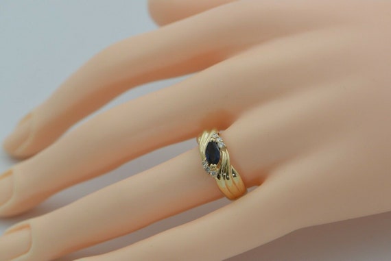 14K YG Blue Sapphire and Diamond Ring Ribbon Bypa… - image 2