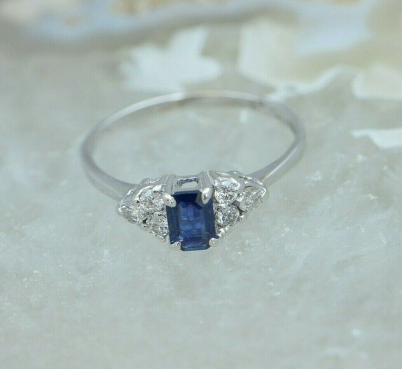 Sapphire and Diamond Ring 14K WG 1 ct Plus tw Siz… - image 1