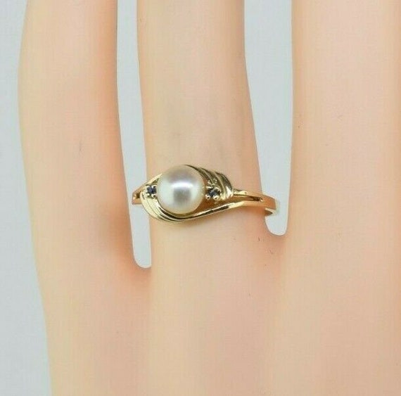 10K Yellow Gold Pearl Sapphire Accent Ring Size 6… - image 2