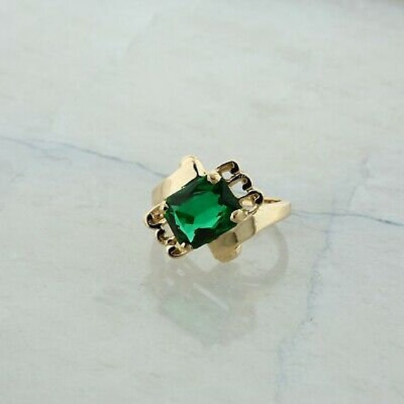10K Yellow Gold Green Spinel Ring Modernist Bypas… - image 4
