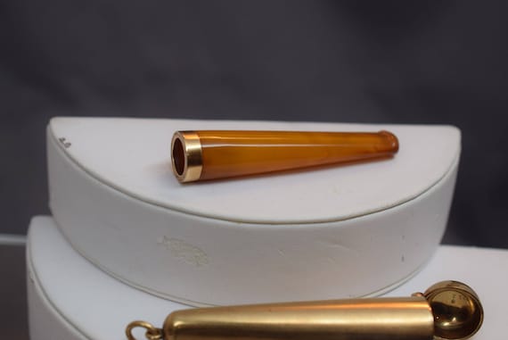 Early 20th Century 14k Yellow Gold & Amber Cigar Holder With Case