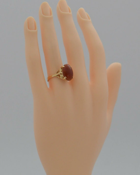 Vintage Carnelian Cabochon Ring 14K YG Leaf Desig… - image 5