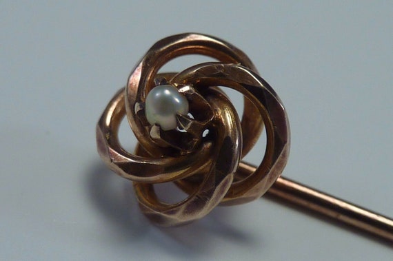 10K Rose Gold and Seed Pearl Stick Pin - image 1