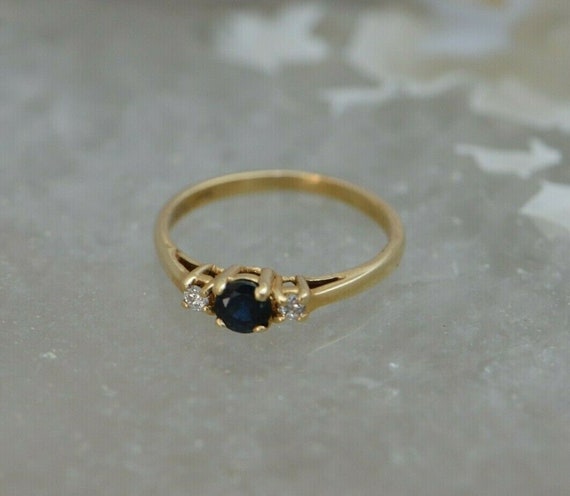 14K Yellow Gold Sapphire and Diamond Ring Size 6.25 Circa 1960