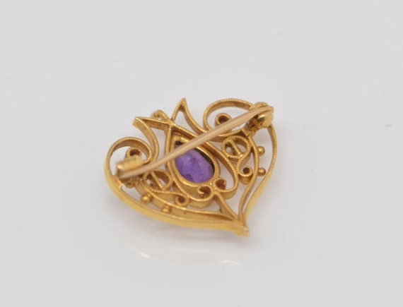 14K Yellow Gold Amethyst and Seed Pearl Pin in Ed… - image 4