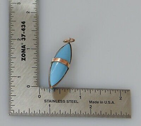 9K Edwardian Rose Gold Blue Glass Pendant - image 7