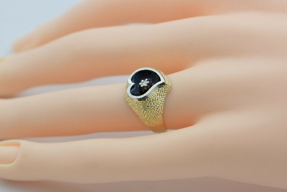 14K YG Enamel and Diamond Heart Ring Size 5 Circa… - image 3