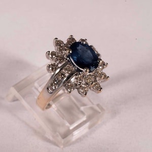 14K Yellow Gold Sapphire and Diamond Cluster Ring, size 6 image 1