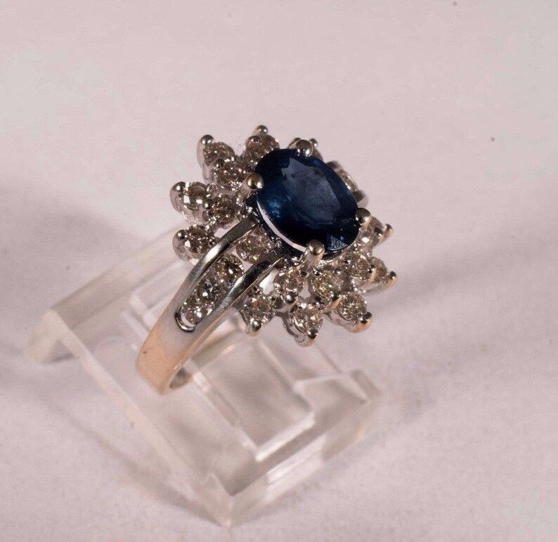 14K Yellow Gold Sapphire and Diamond Cluster Ring, size 6 image 1