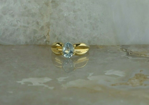 10K Yellow Gold Aquamarine Solitaire Ring Circa 1… - image 5