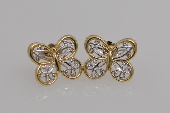 14K Yellow & White Gold Butterfly Earrings - image 3