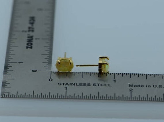 14K Yellow Gold Oval Opal Post Earrings - image 3