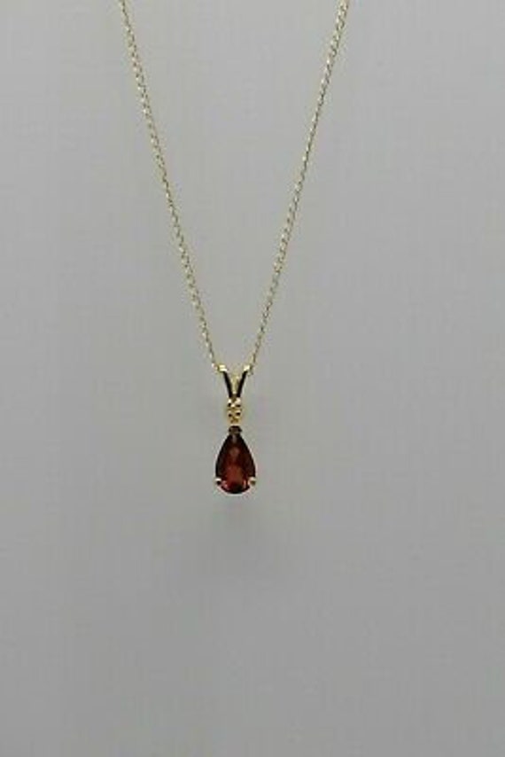 14K YG Garnet Necklace Pear Shaped Stone with Dia… - image 3