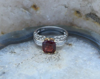 14K White Gold Garnet and Diamond Ring, Size 7