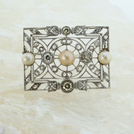 Superb Edwardian Diamond and Pearl Brooch set in P