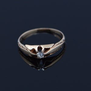 14K Yellow Gold Old Mine Cut Diamond Solitaire Ring in Belcher Setting, Size 7
