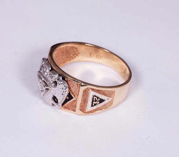 10K Yellow Gold 32d Degree Masonic Ring with Diam… - image 2
