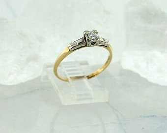 14K Yellow and White Gold Solitaire Diamond Engagement Ring Size 8.5