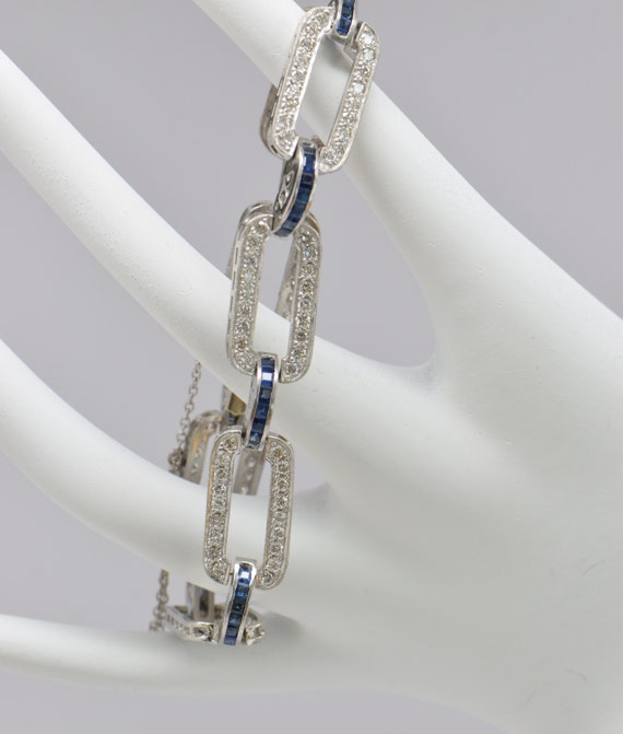 Platinum Edwardian Deco Diamond and Sapphire Brac… - image 1